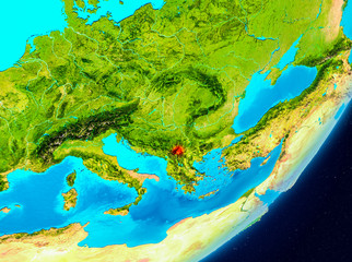 Orbit view of Kosovo in red