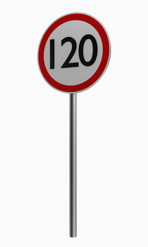 Deutsche Verkehrszeichen: Höchstgeschwindigkeit einhundertundzwanzig.