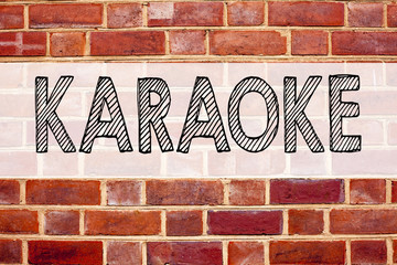 Obraz premium Conceptual announcement text caption inspiration showing Karaoke. Business concept for Singing Karaoke Music written on old brick background with copy space