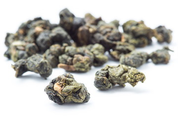 close up of dried tea leave detail and texture, oolong tea that production by dehydration
