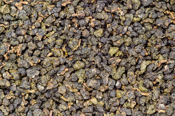 dried tea leave detail and texture, oolong tea that production by dehydration