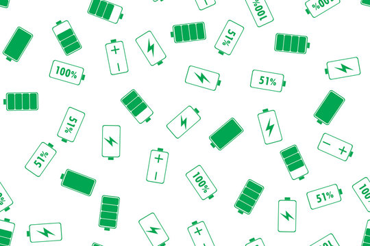 Seamless pattern with Green Battery Indicator Icons on white