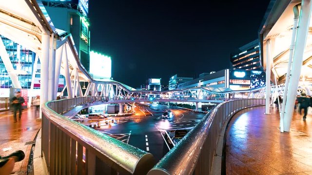 Time-lapse of a busy Osaka interection at night