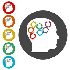 Head with gears concept, Vector logo gears in head