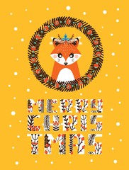 Cute Christmas card with a picture of a Fox