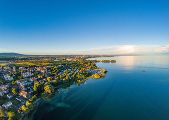 Aerial picture of the landscape of the Lake Constance or Bodensee in Germany