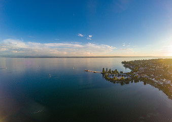 Aerial picture of the landscape of the Lake Constance or Bodensee in Germany