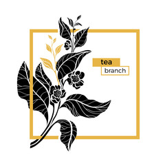 Trendy vector template in square. Branch with leaves and flowers