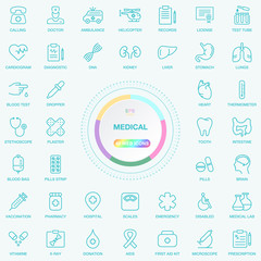 Fototapeta na wymiar Universal Web And Internet Medical Line Icons Set. Web, Blog And Social Media Medicine Buttons. EPS10 Vector Illusitration Isolated On Background.
