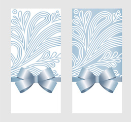 Gift Card With Blue Ribbon And A Bow on Blue background.  Gift Voucher Template.  Invitation - vector image.