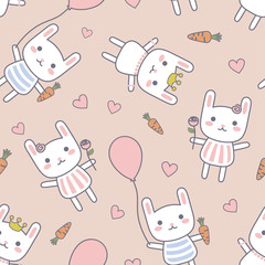 Easter Rabbit Cartoon Face Seamless Pattern