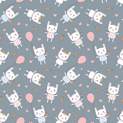 Obraz premium Easter Rabbit Cartoon Face Seamless Pattern