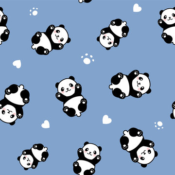 Seamless Cute Cartoon Panda Face Pattern