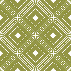 Olive green and white geometric ornament. Seamless pattern