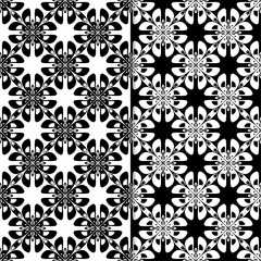 Black and white floral seamless patterns. Set of backgrounds