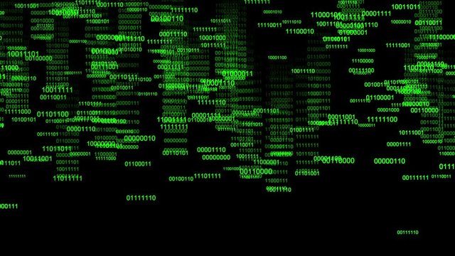 Binary rain 8 bit. Abstract backdrop background. Green numbers digits 8 bit Digital Data Stream Matrix Effect. Zero ones streams. Seamless loop. Stream start and finish from clear screen.