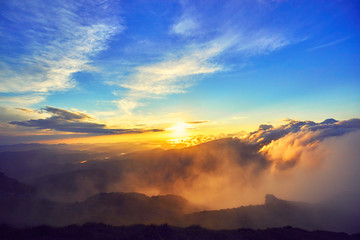Beautiful view from the top of the mountain at sunset.