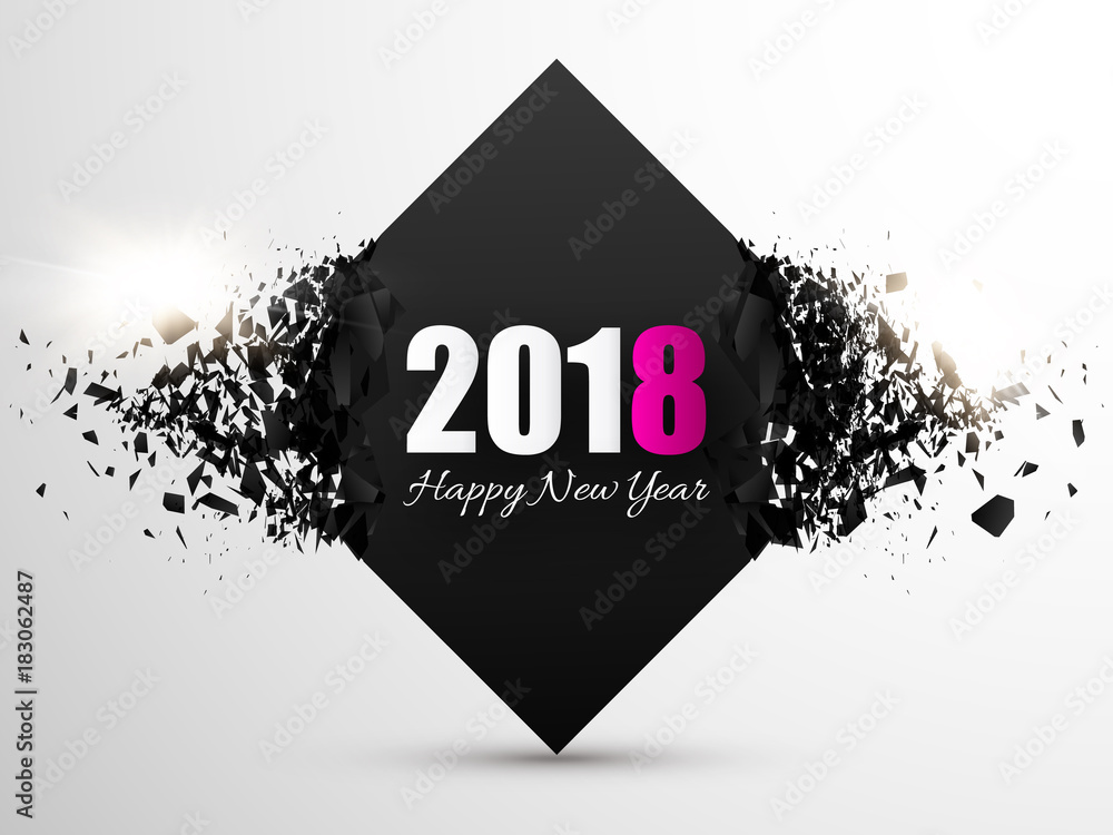 Aufkleber happy new year 2018 abstract background. banner with explosion effect.