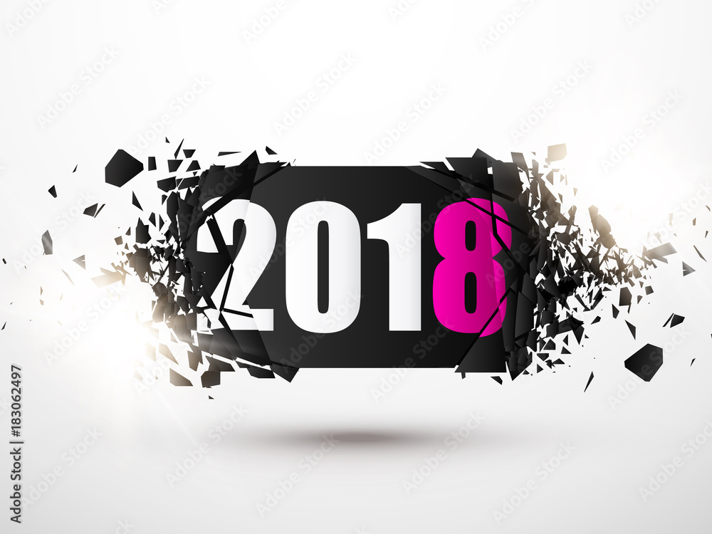 Poster 2018 New Year Abstract Background. Banner with explosion effect.