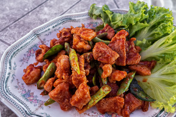 Meaty Thai food on a plate