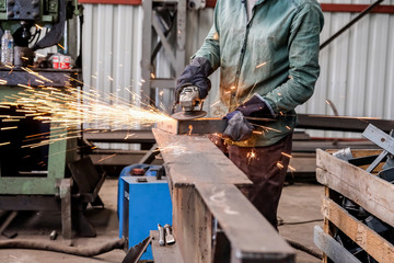 Heavy Industry Worker Cutting and Welding Metal Frame