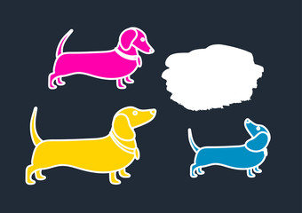 Color template of silhouettes of dachshunds. Vector illustration, background.