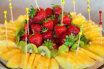 Reception dish with fruits and selective focus