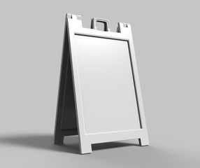 Lightweight and portable plastic A-Frames Advertising Banner Stands are great way to advertise your business on a sidewalk and direct your customers to your storefront. 3d render illustration.