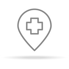 Hospital Location Icon In Trendy Thin Line Style Isolated On White Background. Medical Symbol For Your Design, Apps, Logo, UI. Vector Illustration, Eps10.