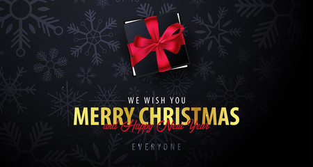 Fototapeta na wymiar Marry Christmas and Happy New Year banner on dark background with snowflakes. Vector illustration.