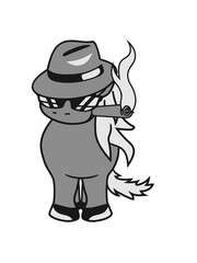 gangster böse verbrecher mafia räuber zigarre rauchen hut vorne kleines süßes niedlich pony fohlen junges baby kind comic clipart cartoon pferd