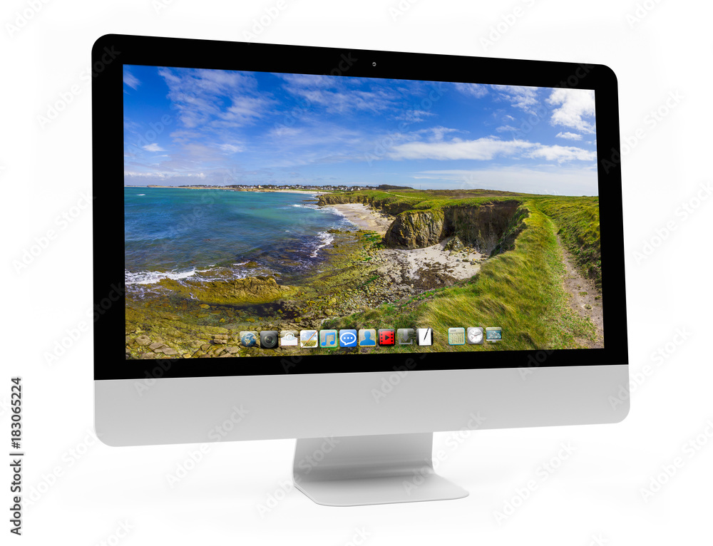 Poster modern computer screen on white background 3d rendering