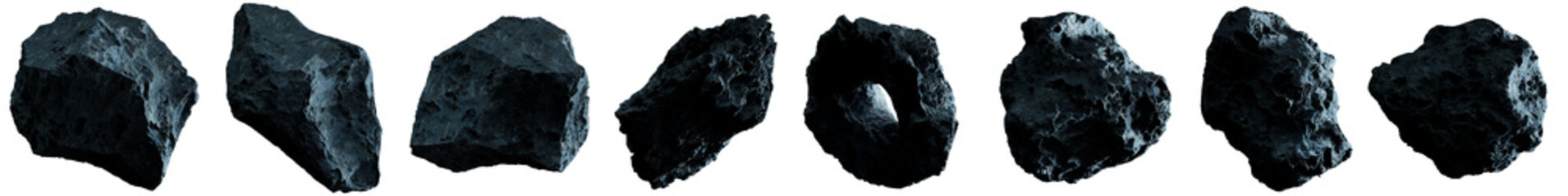 Dark rock asteroid pack 3D rendering - obrazy, fototapety, plakaty