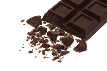Broken chocolate bar isolated on white