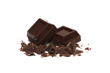 Chocolate pieces on a white