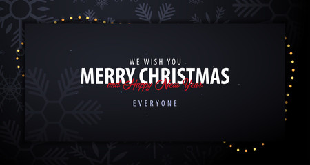 Marry Christmas and Happy New Year banner on dark background with snowflakes. Vector illustration.