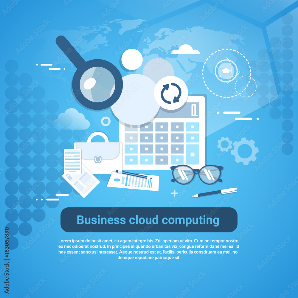 Poster business cloud computing template web banner with copy space vector illustration