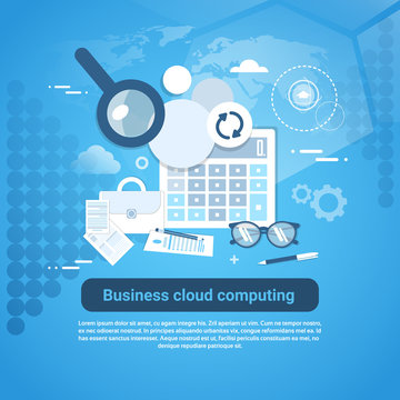 Business Cloud Computing Template Web Banner With Copy Space Vector Illustration