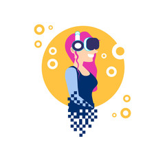Virtual Reality Icon Woman Wearing Vr Headset Modern Gaming Technology Concept Vector Illustration