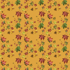 Fototapeta na wymiar Seamless Pattern with Maple Leaves in red, ocher and yellow colors