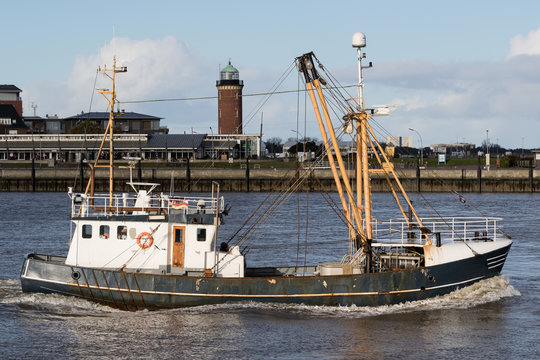 fishing vessel leaving the port of Cuxhaven, Germany