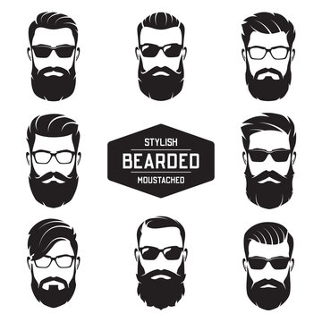 Set of vector various bearded men faces.