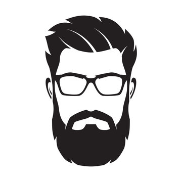 Bearded man's face, hipster character. Fashion silhouette, avatar, emblem, icon, label. Vector illustration.