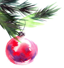 Christmas tree branch and cristmas balls