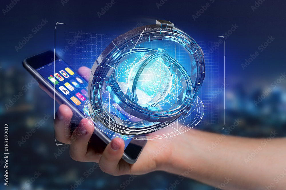 Poster hologram made of wheel with a futuristic data interface - 3d rendering