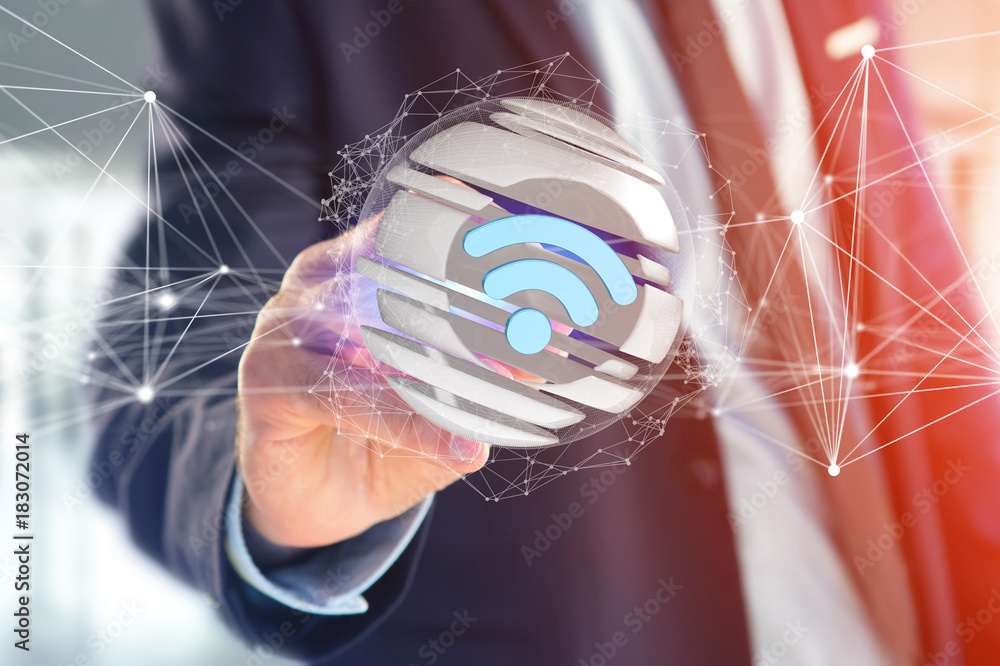 Poster wifi symbol displayed in a sliced sphere - 3d rendering