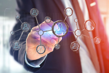 Network connection with people linked each other in technology wheel - 3d rendering