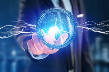 Thunder lighting bolt in a science fiction wheel interface - 3d rendering