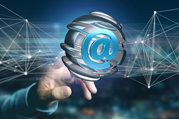 Arobase symbol displayed in a sliced sphere - 3D rendering