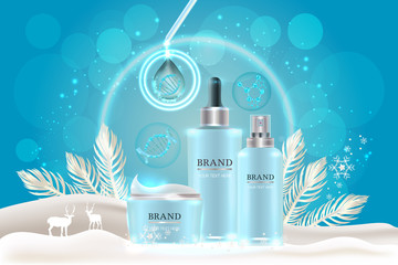 cosmetic containers with advertising background ready to use, holiday concept skin care ad design. Illustration vector.	